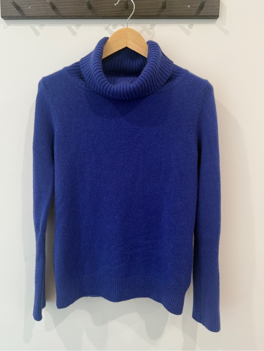 Patricia Adams 100% cashmere Navy Blue Cowl Neck Sweater Thick Warm Cozy Knit